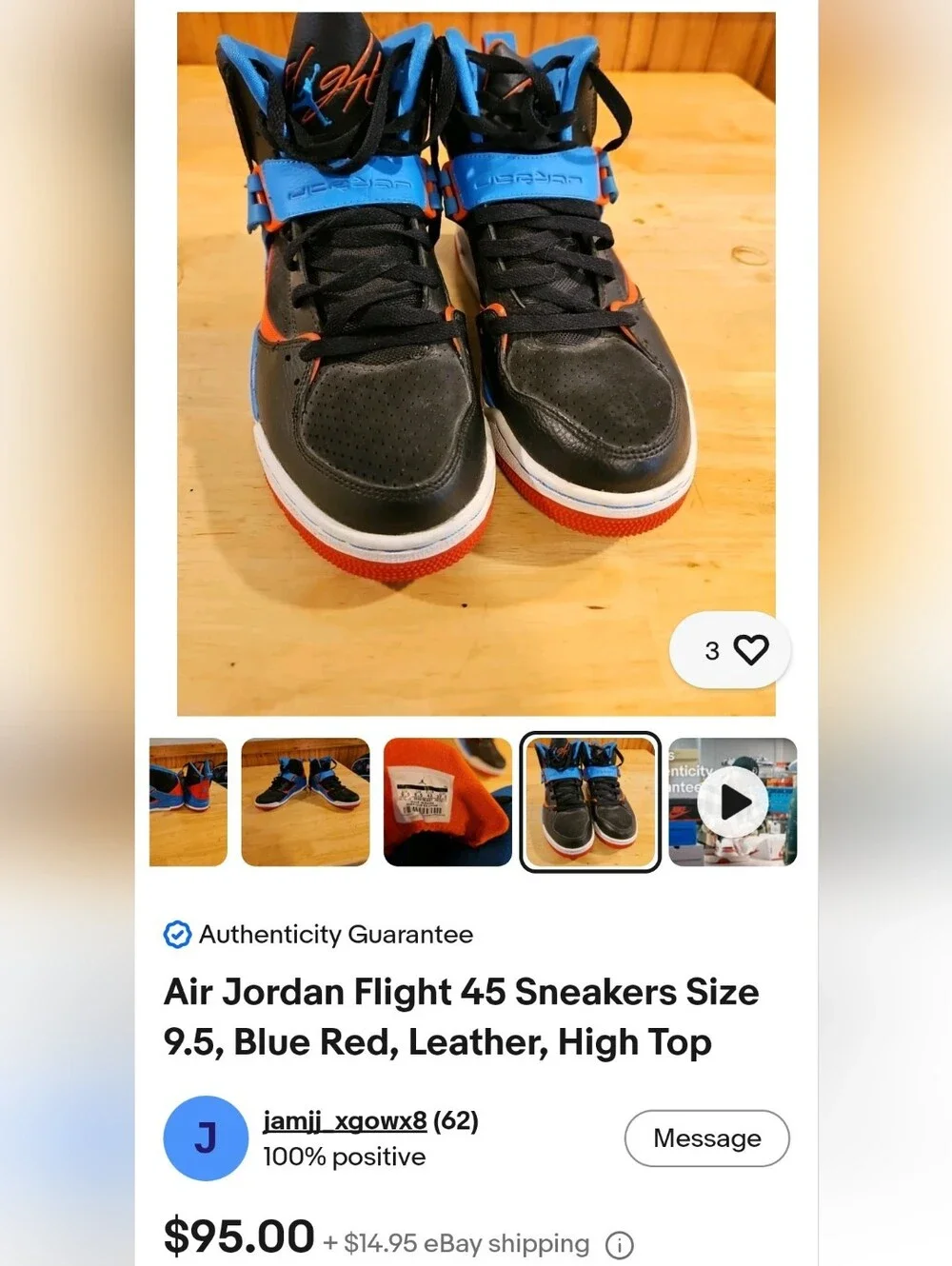 Jordan Flight 45 High-Top Sneakers in Black, Blue & Red